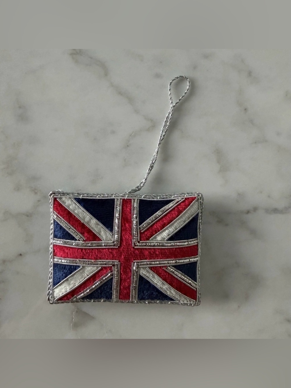 British Flag Union Jack Gold Embroidery Christmas Ornament Rocking Horse Tag